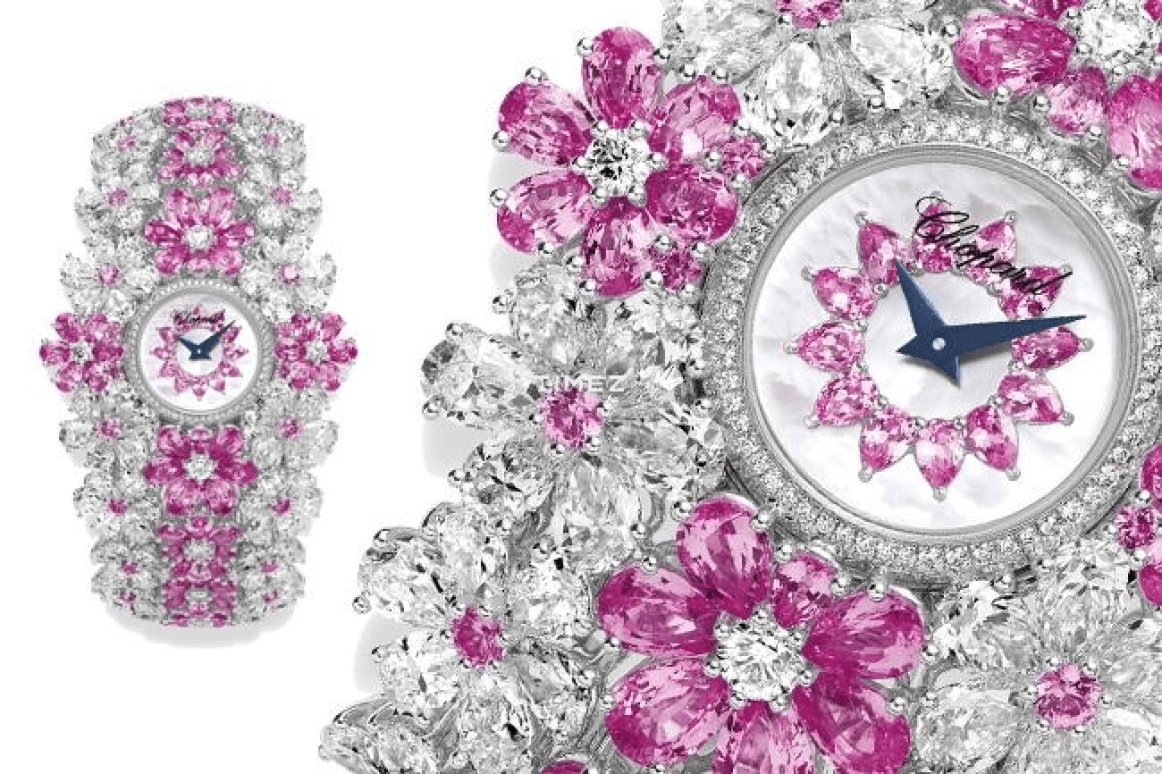 Chopard,High Jewellery 19.60mm,19.60mm,White Gold,White,Pink,Quartz,Sapphire,Other,104056,104056-1001