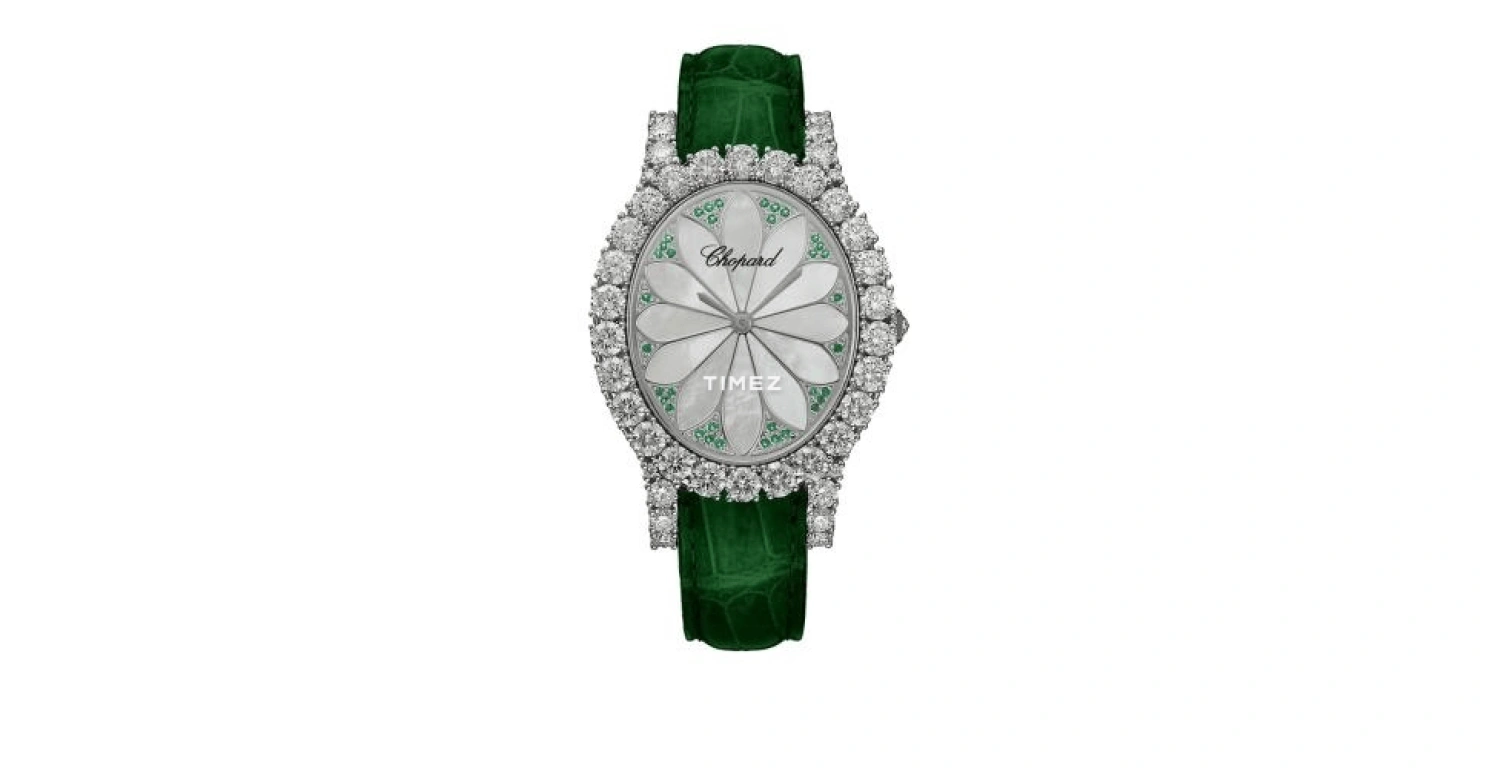 Chopard,L'HEURE DU DIAMANT 40mm,40mm,White Gold,Silver,Green,Quartz,Sapphire,Oval,139383,139383-1031