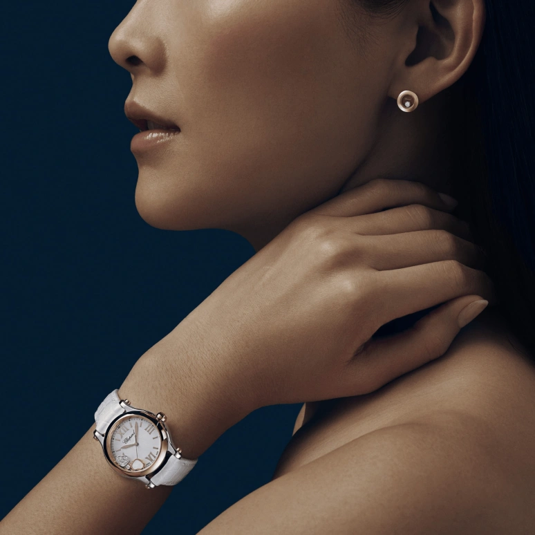 Chopard,Happy Sport 30mm,30mm,Stainless Steel,White,Sapphire,Crystal Glass,Mother of Pearl,278590,278590-6005