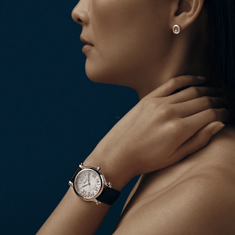 Chopard,Happy Sport 36mm,36mm,Rose Gold,Silver,Sapphire,Crystal Glass,274808,274808-5001