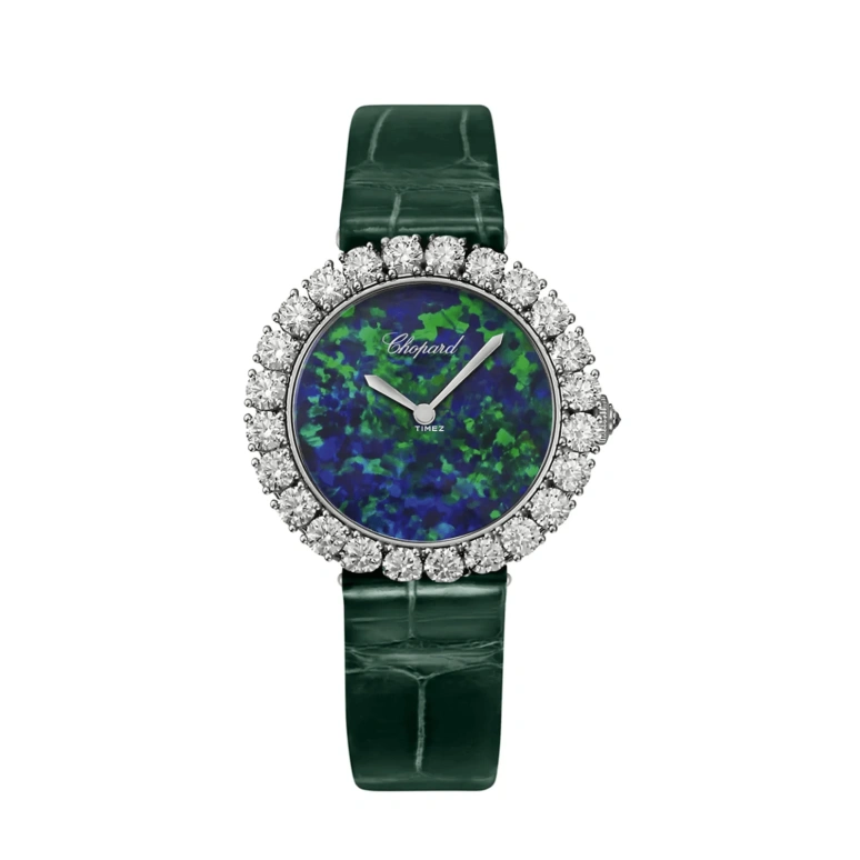 Chopard,Happy Diamonds 35.75mm,35.75mm,White Gold,Blue,Green,Automatic,Sapphire,Crystal Glass,Round,13A419,13A419-1006