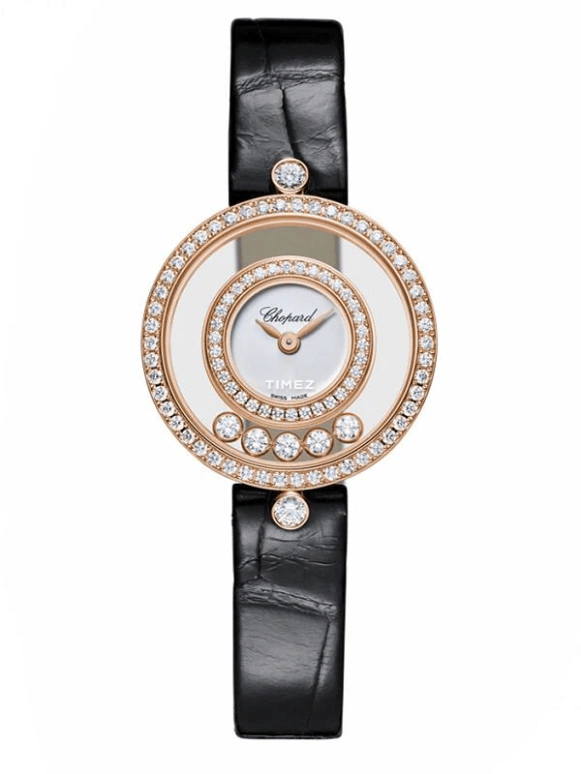 Chopard,Happy Diamonds 25.80mm,25.80mm,Rose Gold,White,Quartz,Sapphire,Crystal Glass,Round,203957,203957-5201