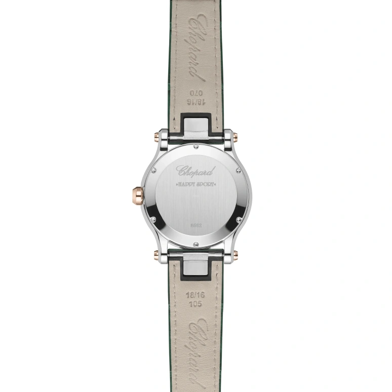 Chopard,Happy Sport 36mm,36mm,Stainless Steel,Rose Gold,Green,Sapphire,Crystal Glass,Rose Gold,Setting,Diamonds,278582,278582-6007