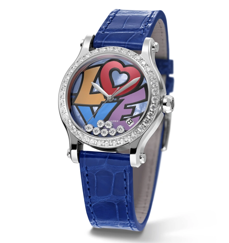 Chopard,Happy Diamonds 36mm,36mm,Stainless Steel,Blue,Multi-Color,Automatic,Day,Sapphire,Crystal Glass,278559,278559-3021