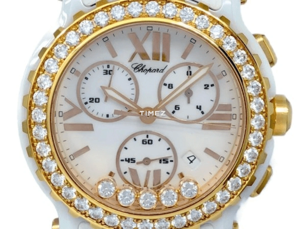 Chopard,Happy Diamonds 42mm,42mm,Rose Gold,Ceramic,White,Quartz,Chronograph,Day,288515,288515-9002