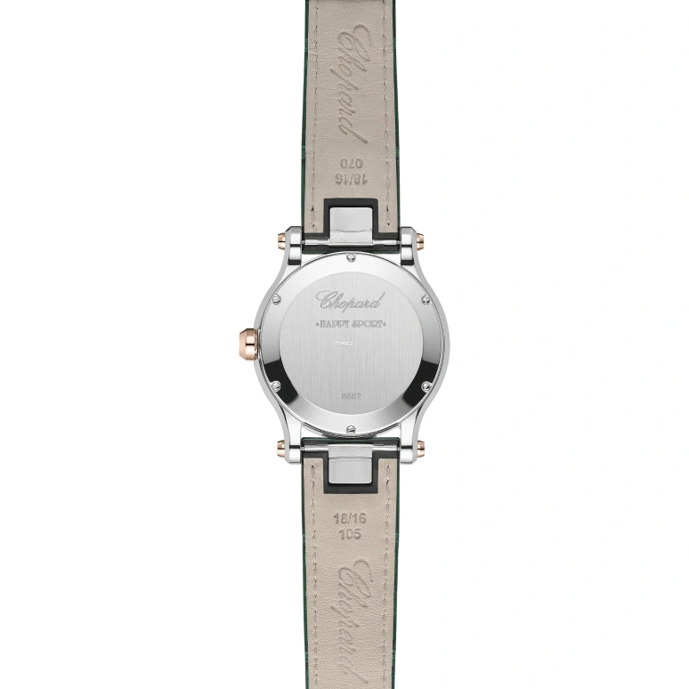 Chopard,Happy Sport 36mm,36mm,Stainless Steel,Rose Gold,Green,Quartz,Day,Sapphire,Crystal Glass,278582,278582-6005