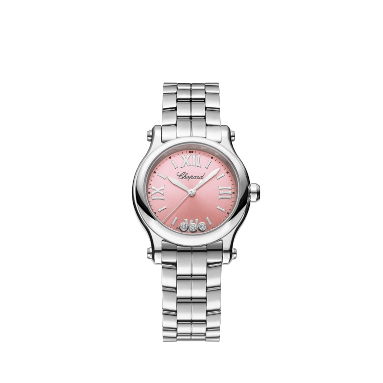 Chopard,Happy Sport 30mm,30mm,Stainless Steel,Pink,Quartz,Sapphire,Crystal Glass,Round,278590,278590-3012