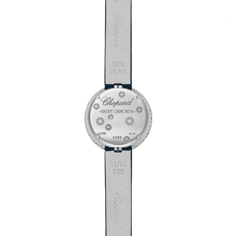 Chopard,Happy Diamonds 28.60mm,28.60mm,White Gold,White,Quartz,Sapphire,Crystal Glass,Round,205369,205369-1001