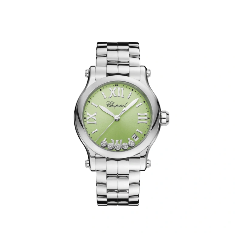 Chopard,Happy Sport 36mm,36mm,Stainless Steel,Green,Quartz,Day,Sapphire,Crystal Glass,278582,278582-3011