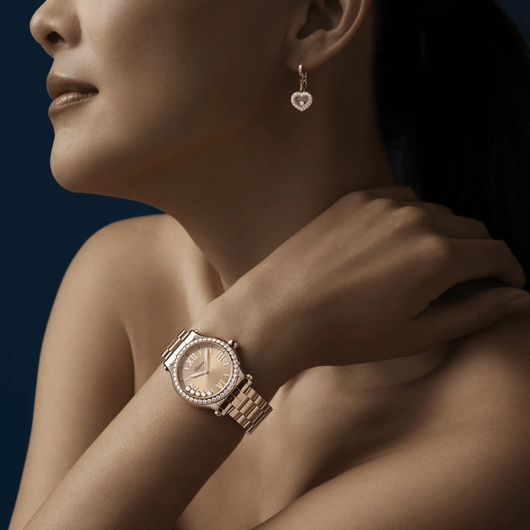 Chopard,Happy Sport 33mm,33mm,Rose Gold,Blue,Rose Gold,Automatic,42hours,In-house Caliber,275378,275378-5009