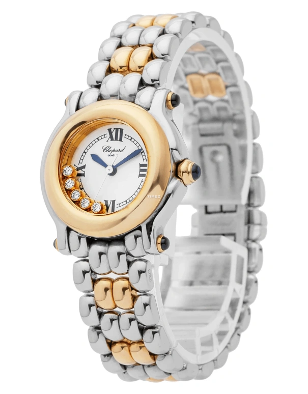 Chopard,Happy Sport 26mm,26mm,Stainless Steel,Yellow Gold,White,Quartz,Sapphire,Crystal Glass,Round,278256,278256-4008