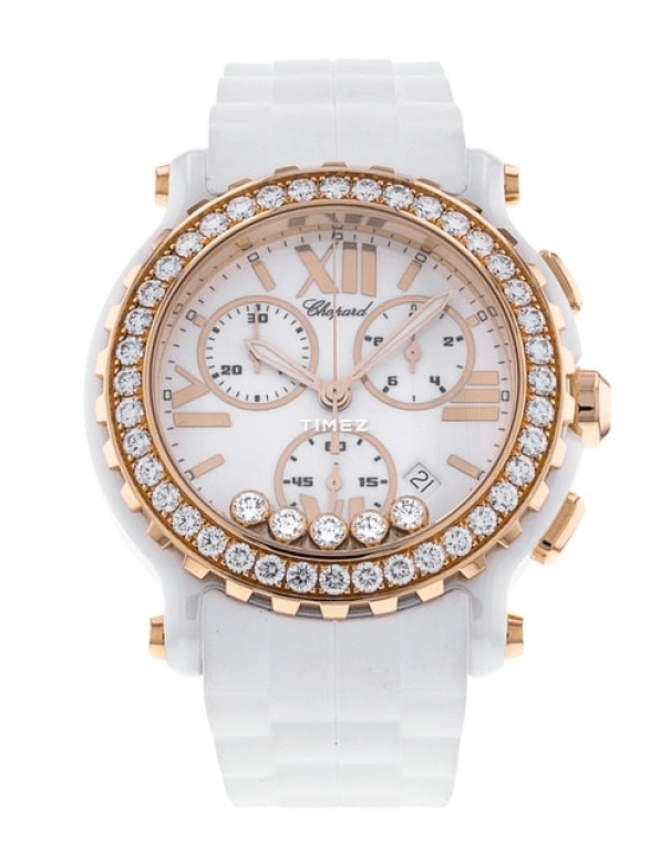 Chopard,Happy Diamonds 42mm,42mm,Rose Gold,Ceramic,White,Quartz,Chronograph,Day,288515,288515-9002