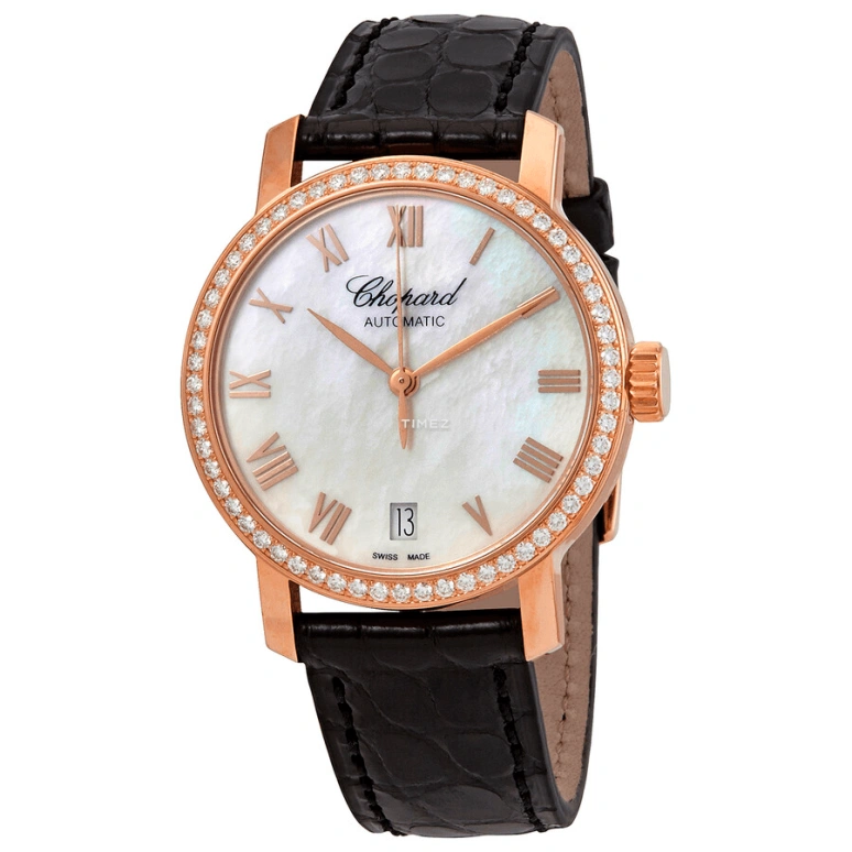 Chopard,Classic 33.50mm,33.50mm,Rose Gold,White,Quartz,Day,Sapphire,Crystal Glass,134200,134200-5001