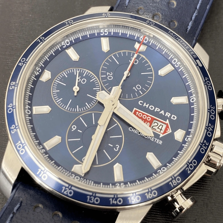 Chopard,Mille Miglia 44mm,44mm,Stainless Steel,Luminous,White,Blue,Red,Automatic,Chronograph,Day,168571,168571-3007