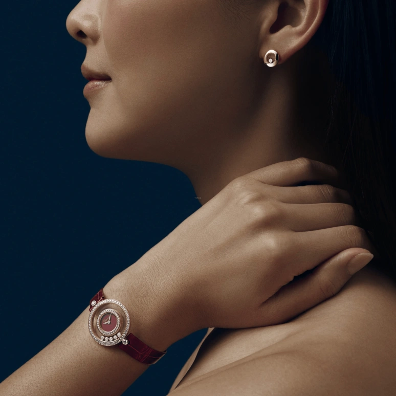Chopard,Happy Diamonds 25.80mm,25.80mm,Rose Gold,Red,Quartz,Sapphire,Crystal Glass,Round,203957,203957-5210