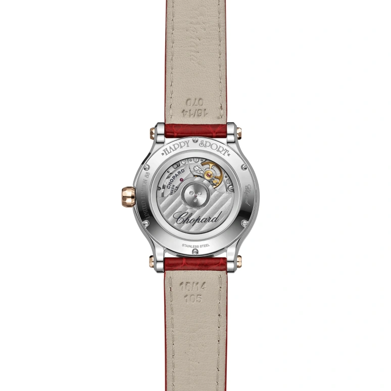Chopard,Happy Sport 33mm,33mm,Rose Gold,Stainless Steel,Red,Automatic,Sapphire,Round,278608,278608-6011