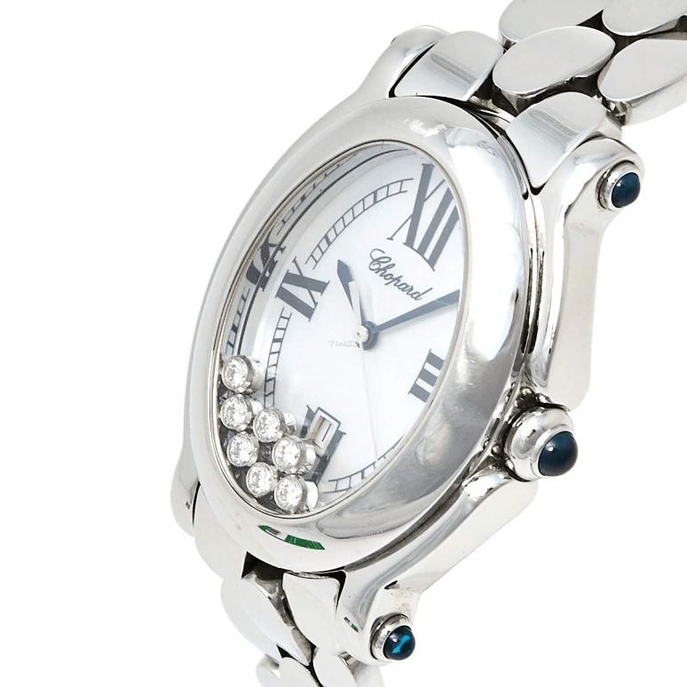 Chopard,Happy Diamonds 34x30mm,34x30mm,Stainless Steel,Silver White,White,Quartz,Day,Sapphire,278418,278418-3004