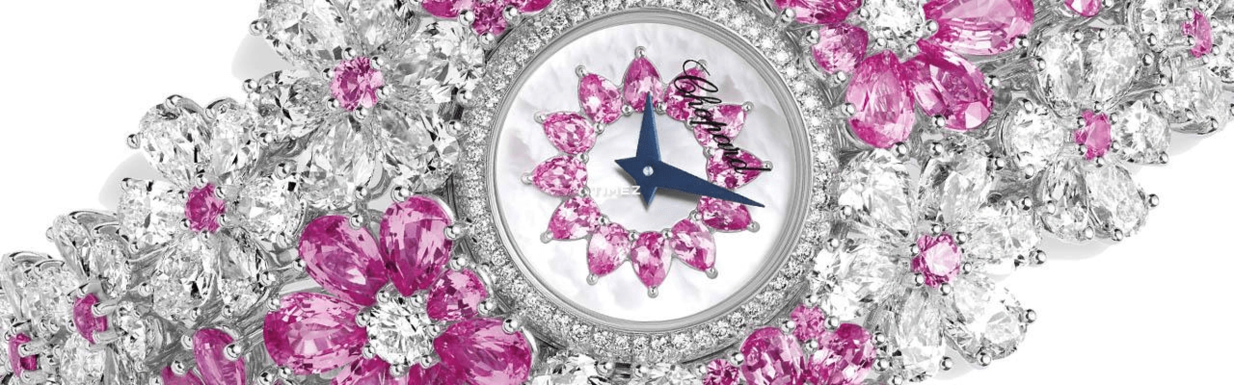 Chopard,High Jewellery 19.60mm,19.60mm,White Gold,White,Pink,Quartz,Sapphire,Other,104056,104056-1001