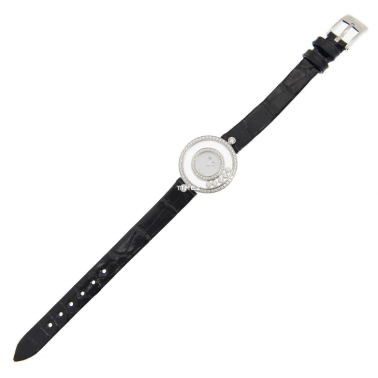 Chopard,Happy Diamonds 25.80mm,25.80mm,White Gold,White,Quartz,Sapphire,Crystal Glass,Round,203957,203957-1201