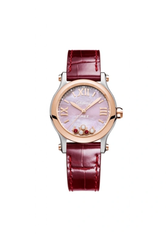 Chopard,Happy Diamonds 30mm,30mm,Stainless Steel,Rose Gold,Pink Red,White,Red,Automatic,Day,42hours,HAPPY SPORT,HAPPY SPORT-DFS