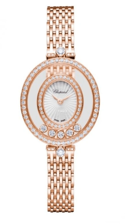Chopard,Happy Diamonds 28.80x25.80mm,28.80x25.80mm,Rose Gold,Silver White,Quartz,Sapphire,Crystal Glass,Oval,209422,209422-5001