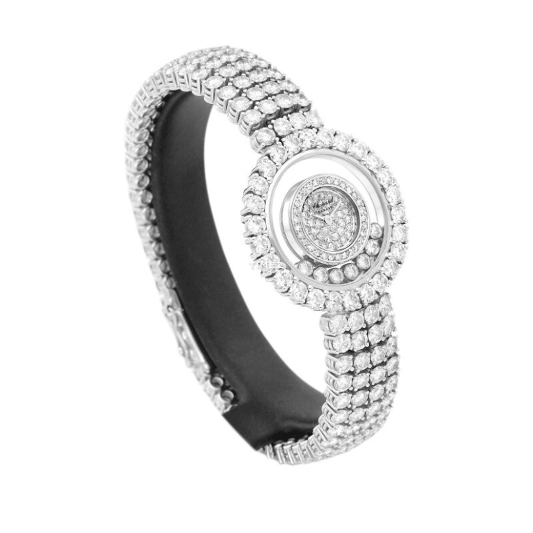 Chopard,Happy Diamonds 27.50mm,27.50mm,White Gold,Silver,Transparent,Quartz,Sapphire,Round,4118,4118-1