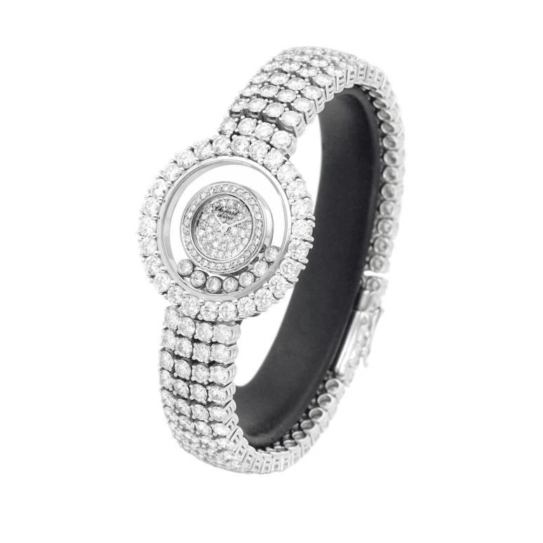 Chopard,Happy Diamonds 27.50mm,27.50mm,White Gold,Silver,Transparent,Quartz,Sapphire,Round,4118,4118-1