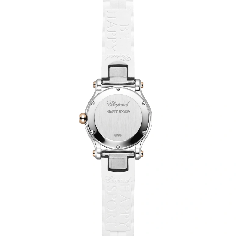 Chopard,Happy Sport 30mm,30mm,Stainless Steel,Rose Gold,White,Sapphire,Crystal Glass,Rose Gold,278590,278590-6001