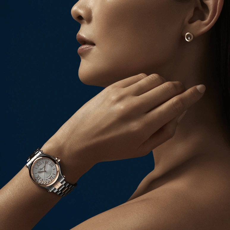 Chopard,Happy Sport 33mm,33mm,Stainless Steel,Ocean Blue,Blue,Gold,Silver,Automatic,42hours,In-house Caliber,278608,278608-6002