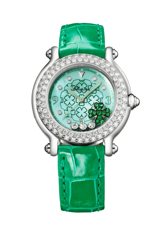 Chopard,Happy Diamonds 32mm,32mm,Stainless Steel,White Gold,Green,Quartz,Sapphire,Round,278429,278429-2001