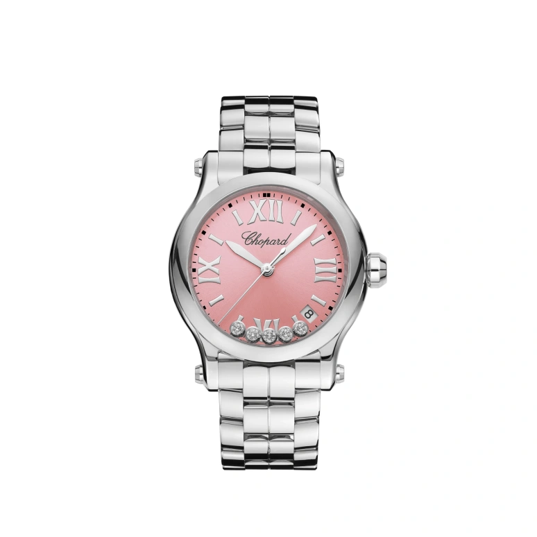 Chopard,Happy Sport 36mm,36mm,Stainless Steel,Pink,Quartz,Day,Sapphire,Crystal Glass,278582,278582-3009