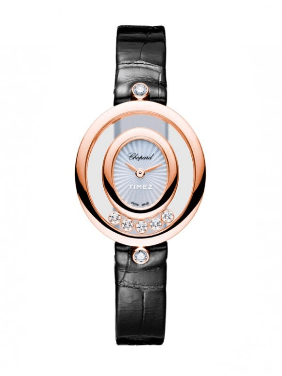 Chopard,Happy Diamonds 28.80x25.80mm,28.80x25.80mm,Rose Gold,Silver White,Quartz,Sapphire,Crystal Glass,Oval,204305,204305-5201