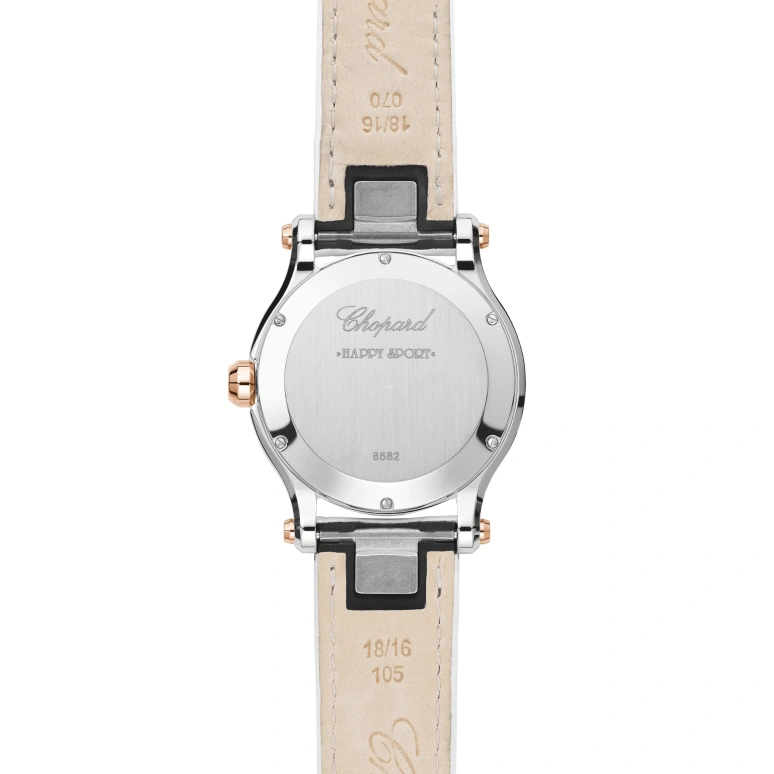 Chopard,Happy Sport 36mm,36mm,Stainless Steel,Rose Gold,White,Sapphire,Crystal Glass,Rose Gold,278582,278582-6009