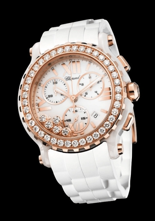 Chopard,Happy Diamonds 42mm,42mm,Rose Gold,Ceramic,White,Quartz,Chronograph,Day,288515,288515-9002
