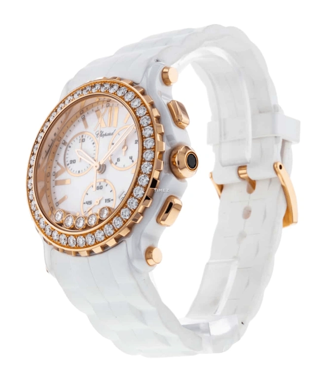 Chopard,Happy Diamonds 42mm,42mm,Rose Gold,Ceramic,White,Quartz,Chronograph,Day,288515,288515-9002