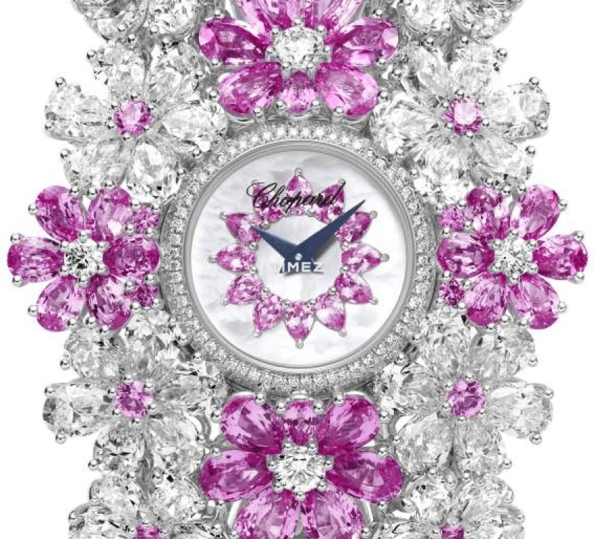 Chopard,High Jewellery 19.60mm,19.60mm,White Gold,White,Pink,Quartz,Sapphire,Other,104056,104056-1001