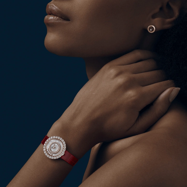 Chopard,Happy Diamonds 28.60mm,28.60mm,Rose Gold,White,Quartz,Sapphire,Crystal Glass,Round,205369,205369-5001