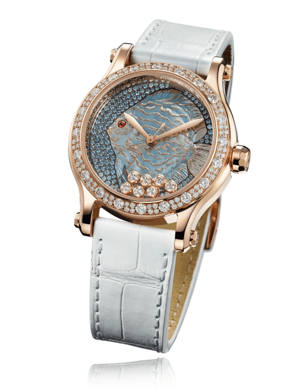Chopard,Happy Diamonds 36mm,36mm,Rose Gold,Multi-Color,Automatic,Sapphire,Crystal Glass,Round,274891,274891-5015