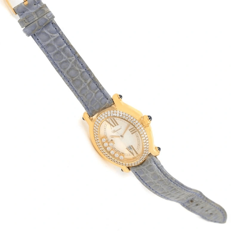Chopard,Ladies' 30x35mm,30x35mm,Yellow Gold,Silver White,Quartz,Day,Sapphire,Crystal Glass,27,27/7012-23