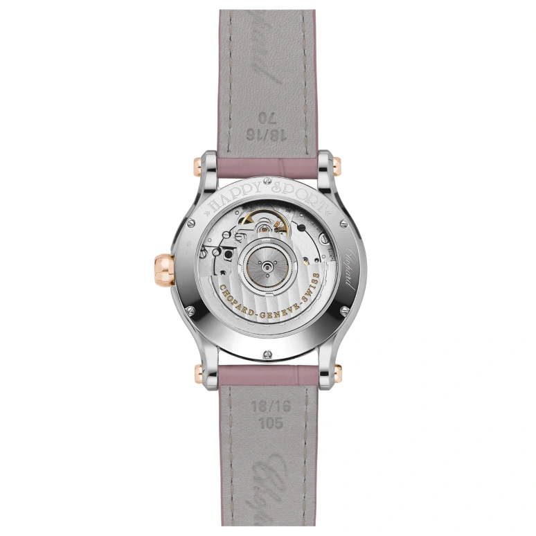 Chopard,Happy Sport 36mm,36mm,Stainless Steel,White,Gold,Pink,Sapphire,Crystal Glass,Minutes,278559,278559-6021