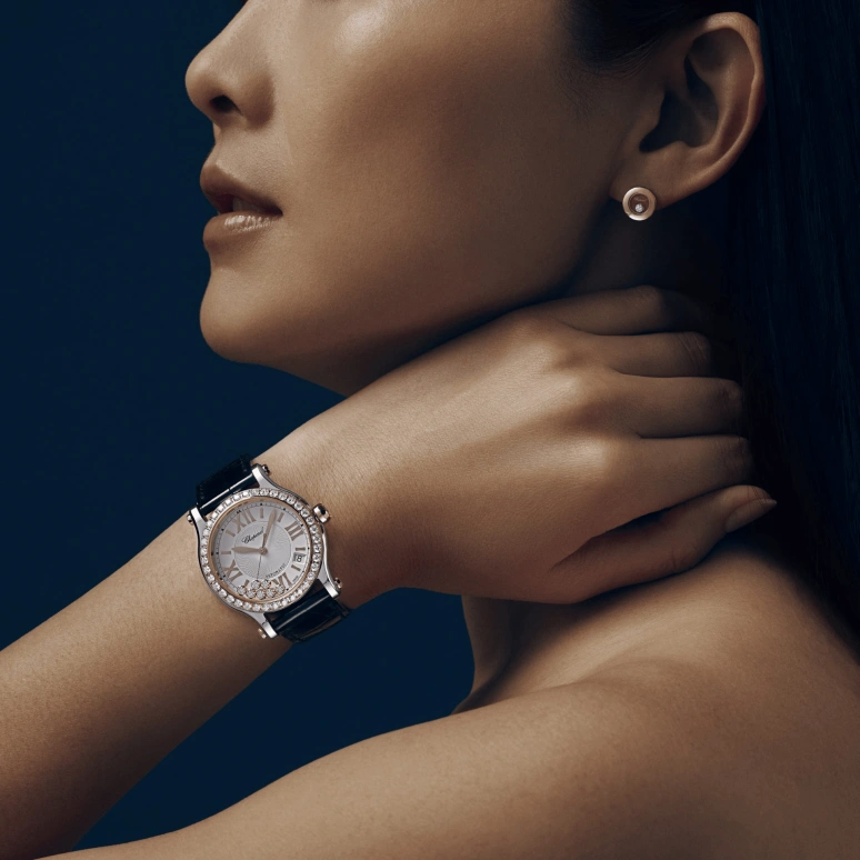 Chopard,Happy Sport 36mm,36mm,Stainless Steel,Rose Gold,Silver,Sapphire,Crystal Glass,Rose Gold,Setting,Diamonds,278559,278559-6003