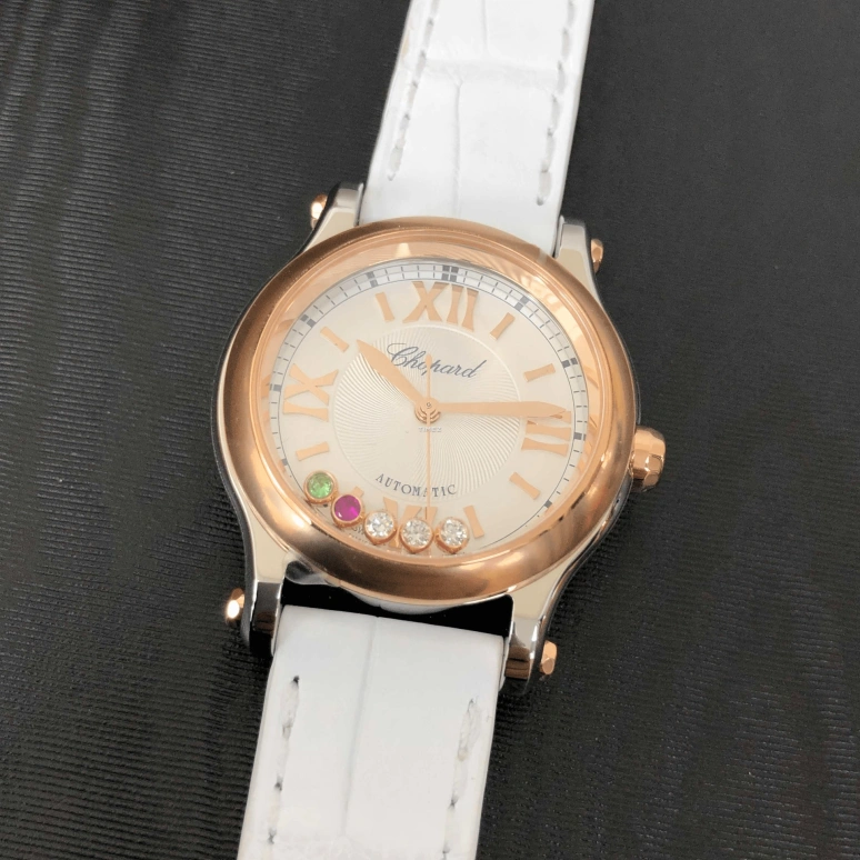Chopard,Happy Sport 30mm,30mm,Stainless Steel,Rose Gold,Silver,Automatic,Sapphire,Round,278573,278573-6028