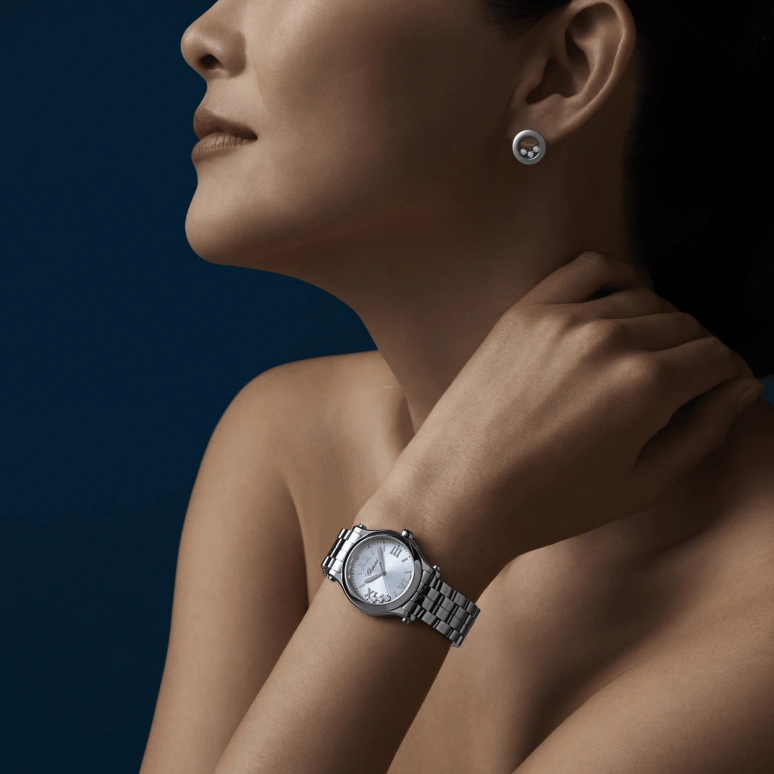 Chopard,Happy Sport 30mm,30mm,Stainless Steel,Sky Blue,Blue,Sapphire,Crystal Glass,Seconds,278590,278590-3010
