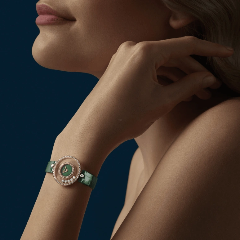 Chopard,Happy Diamonds 25.80mm,25.80mm,Rose Gold,Green,Quartz,Sapphire,Crystal Glass,Round,203957,203957-5209