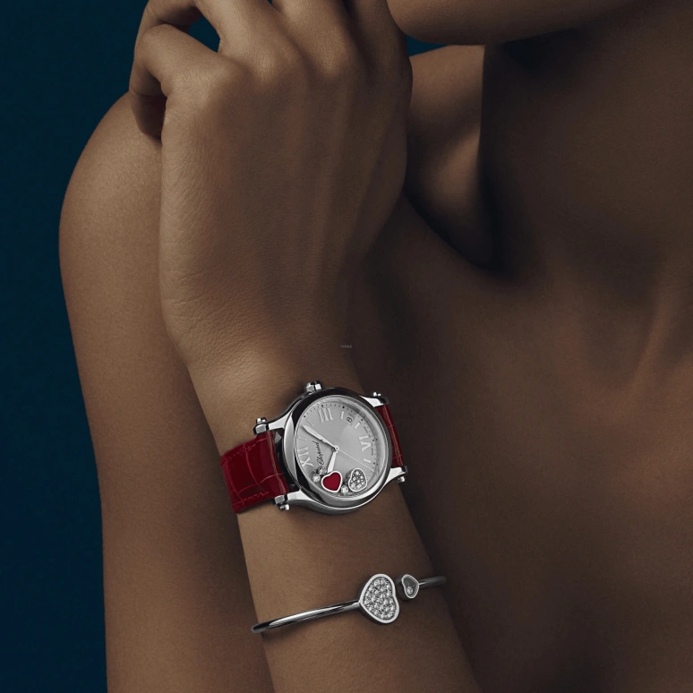Chopard,Happy Sport 36mm,36mm,Stainless Steel,Red,White,Sapphire,Seconds,278582,278582-3005