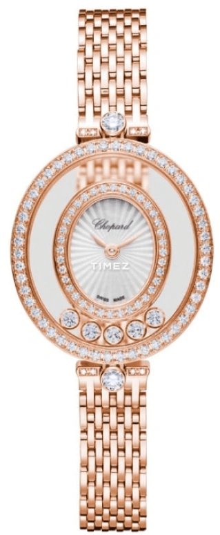Chopard,Happy Diamonds 28.80x25.80mm,28.80x25.80mm,Rose Gold,Silver White,Quartz,Sapphire,Crystal Glass,Oval,209422,209422-5001