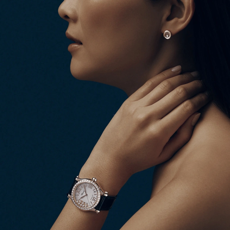 Chopard,Happy Sport 36mm,36mm,Rose Gold,White,Sapphire,Crystal Glass,274808,274808-5006