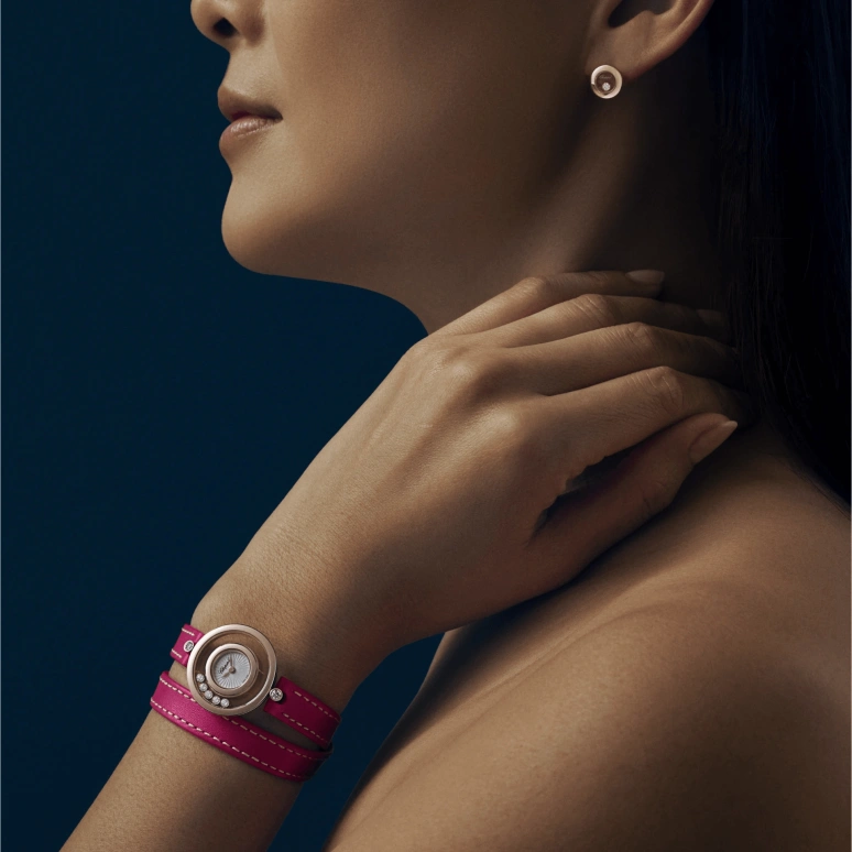 Chopard,Happy Diamonds 25.80mm,25.80mm,Rose Gold,White,Quartz,Sapphire,Crystal Glass,Round,209415,209415-5001