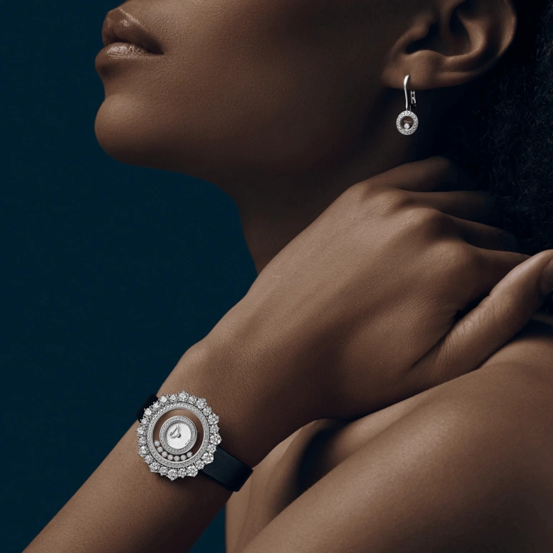 Chopard,Happy Diamonds 36.30mm,36.30mm,White Gold,White,Quartz,Sapphire,Crystal Glass,Round,209436,209436-1002