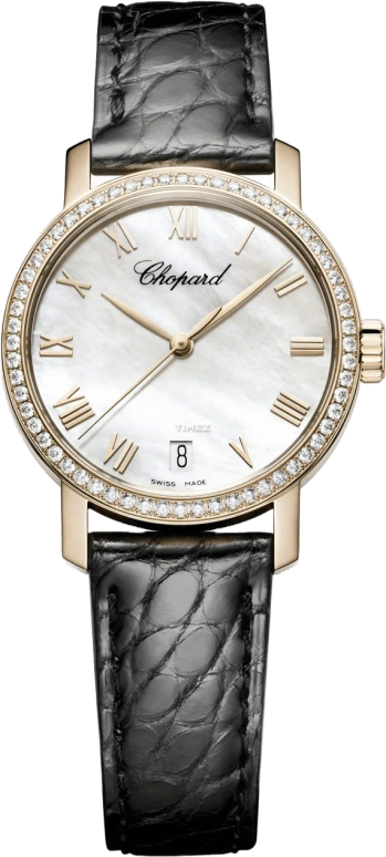 Chopard,Classic 33.50mm,33.50mm,Rose Gold,White,Quartz,Day,Sapphire,Crystal Glass,134200,134200-5001
